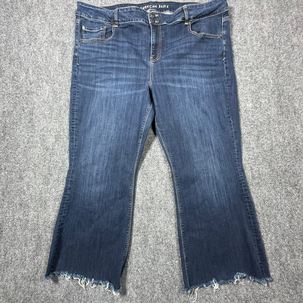 American Eagle Artist Flare Jeans Womens 24 Dark Wash Super Stretch Raw Hem 2066